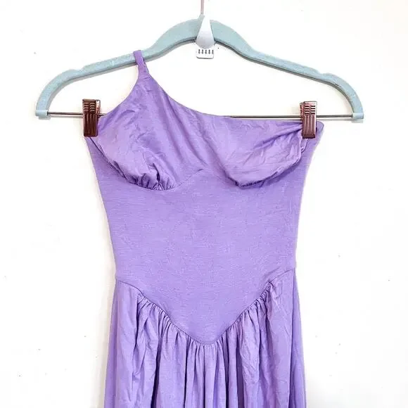 Natalie Rolt Violetta Milkmade Dress Size 0 Purple Bamboo One Shoulder Stretch